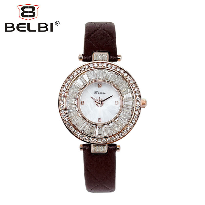BELBI Bibi Fashion Elegant Female Student Watch Belt High Sense Diamond Set Fashion Women's Quartz Watch Wristwatch