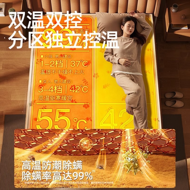 新款石墨烯控温电热毯单双人家用学生宿舍双控电褥子可水洗多款式|undefined