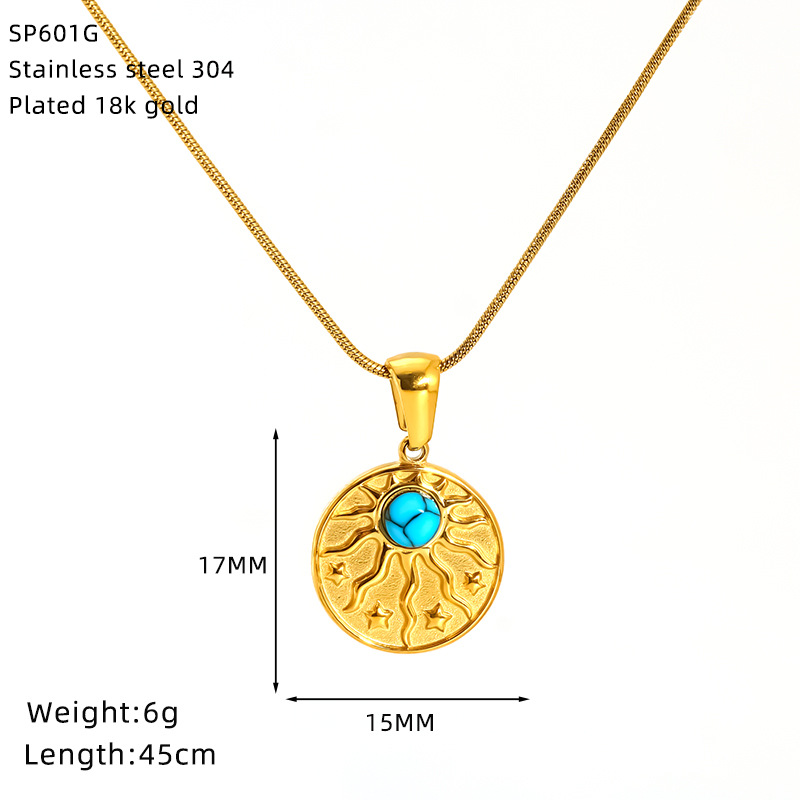 304 Stainless Steel Chain Material Wholesale Jewelry IG Style Geometric 304 Stainless Steel Turquoise Zircon 18K Gold Plated Inlay Pendant Necklace Snake Chain