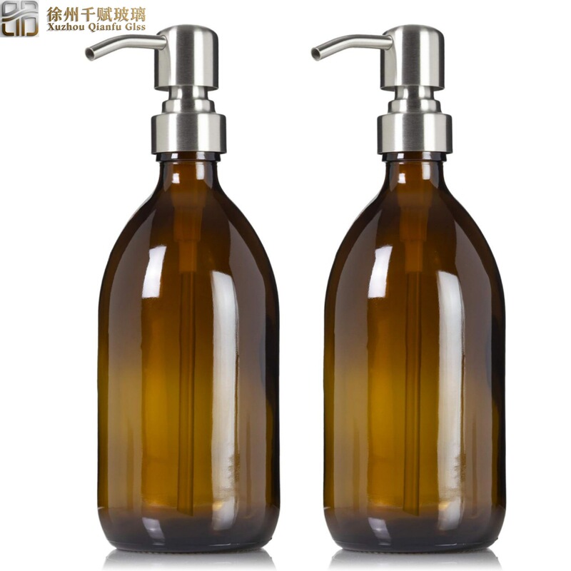 Factory Direct Supply Brown Glass Bottle 16oz Boston Bottle Hand Sanitizer and Dish Soap Dispenser Bottle Lotion Bottle