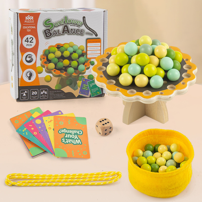Girasoles de madera transfronterizos cuentas de equilibrio para niños mano-ojo entrenamiento de equilibrio juego interactivo padre-hijo juguetes de puzzle
