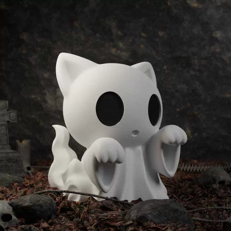 跨境新品Halloween Ghost Cat Statue万圣节幽灵猫雕像3D打印摆件