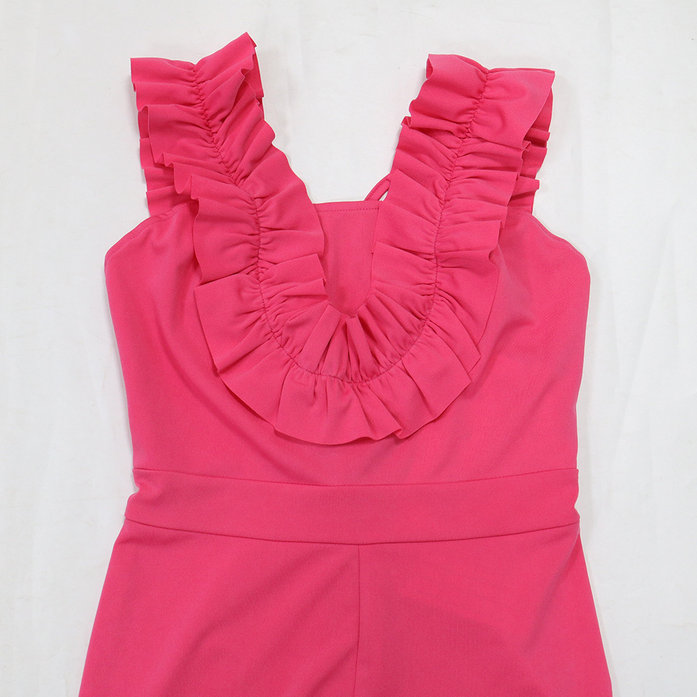 Elegant Women's One Shoulder Ruffled Slim Fit Jumpsuit Solid Colour_voghion.com
