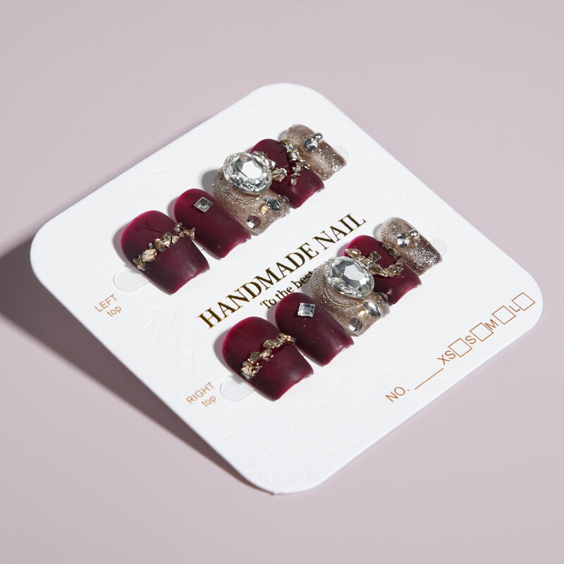 D22011 wine red Frosted Wear Armor Sweet Cool Girl Heavy Industry Design Nail Art Wholesale Boxed White Nail Pieces