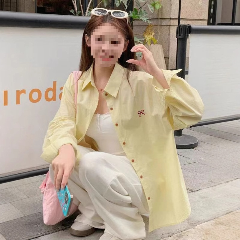 Korean Style All-match Design Bow Embroidered Long-sleeved Shirt Women's Summer Loose Lazy Style Sunscreen Trendy Top