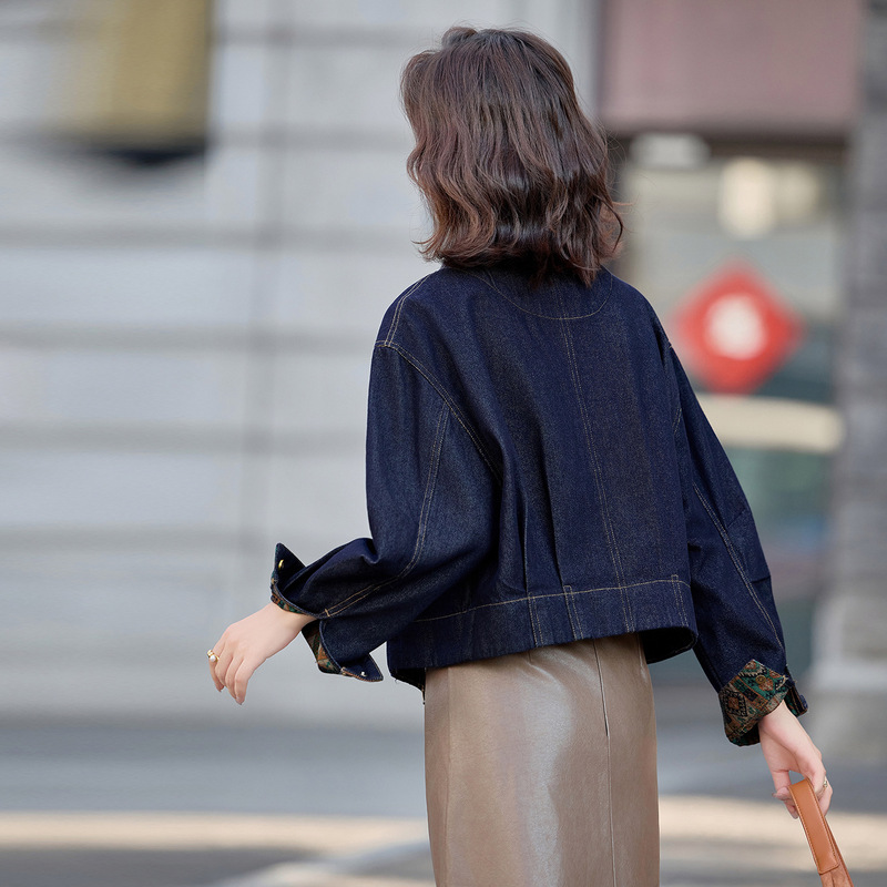 韩版复古立领短款牛仔外套女2025春秋新款设计感百搭显瘦夹克上衣|undefined