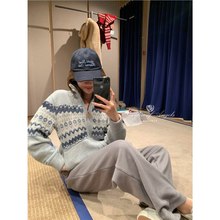 雪屋费尔岛 LP100羊毛多色嵌花开衫毛衣女冬外套