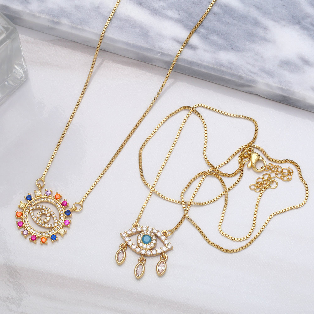 creative inlaid colored zircon devilu0027s eye tassel copper necklace wholesale