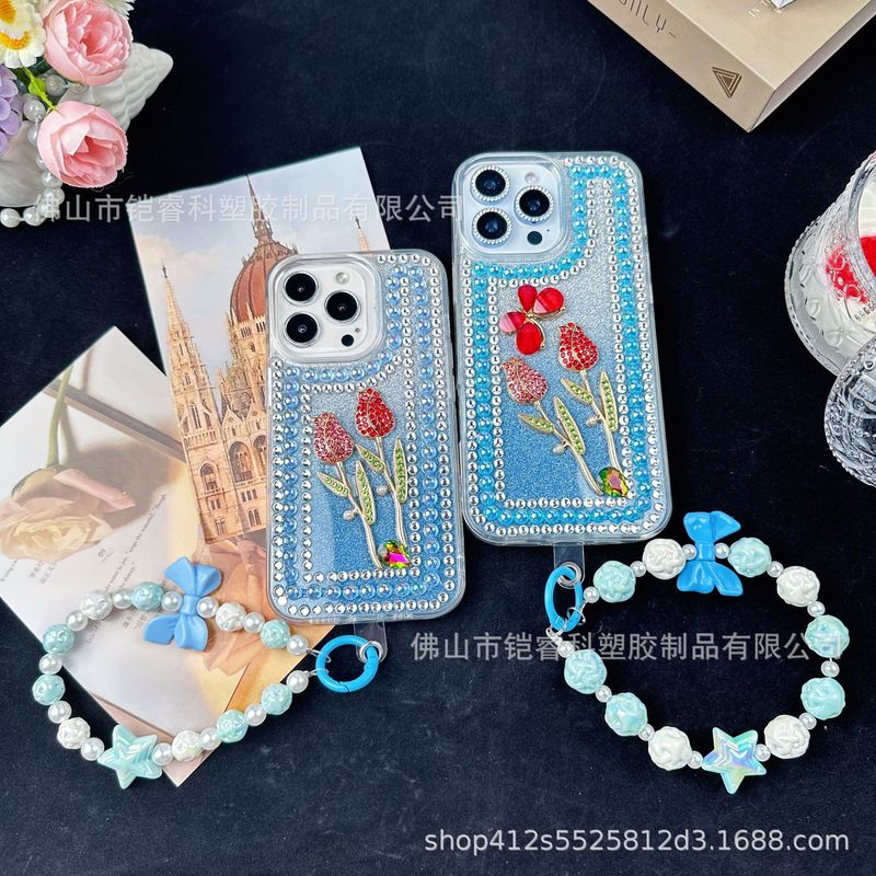【双玫瑰】适用于16promax苹果手机壳玫瑰花渐变带钻14Plus软壳|undefined