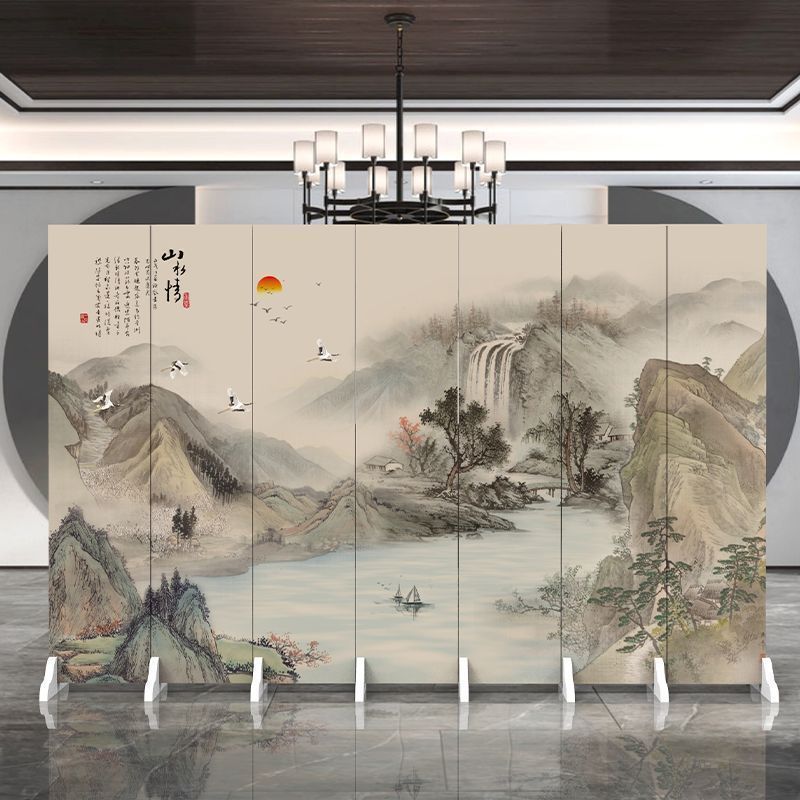 Chinese-Style Screen Partition for Living Room, Blocking Hotel Private Room, Mobile Folding Tea Room, Office Simple Double-Sided Folding Barrier