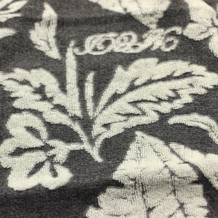 提花毛巾布服装面料纬编正包CVC棉涤单面树叶大提花毛圈毛巾布料