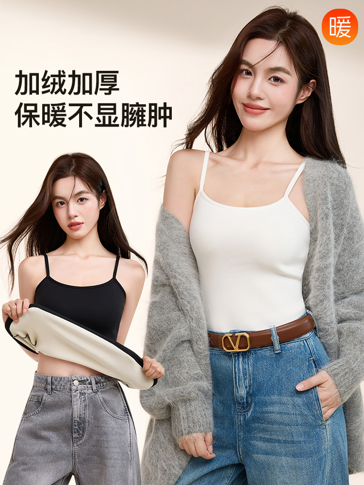 Autumn and Winter Cotton Camisole for Women, White Inner Layer, Fleece-Lined, Thickened, Warm Base Layer, Slim Fit, Plus Size, Sleeveless Top
