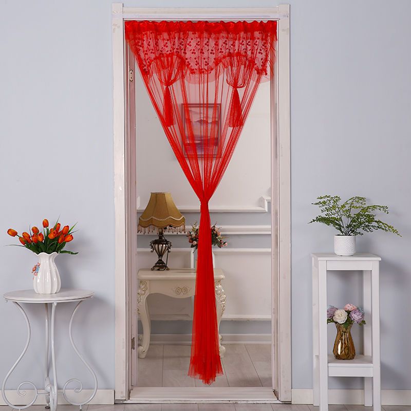Cortina roja de boda de moda belleza hilo de encaje cortina de puerta dormitorio sala de estar simple cortina de partición a prueba de mosquitos