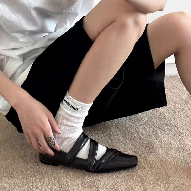 Vintage Ballet Women 2025 Winter New Black Leather Chunky Heel Loafers Soft Sole Comfortable Shoes_vogvips.com