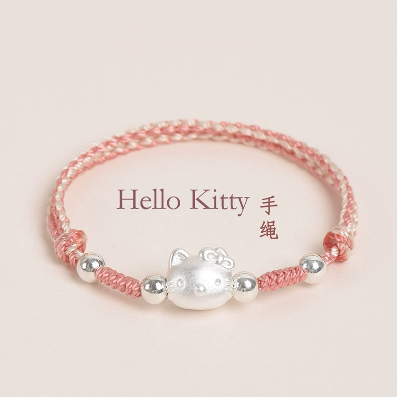 Hello Kitty, плетёный детский серебряный браслет ручной работы для друзей, для младших школьников, серебро 925 пробы, подарок на день рождения