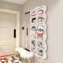 蜡笔小新隐藏可遮挡全身镜子装饰画奶油风入户玄关画穿衣镜挂画