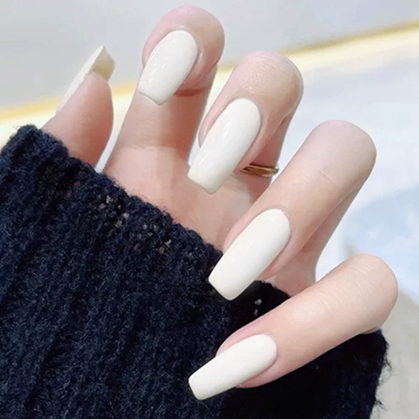 Cream White Simple Pure Color White Manicure Fake Nails Mid-Length Square Nails European and American Wearable Manicure
