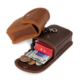 新款男士香烟包疯马皮小腰包腰挎钥匙包头层牛皮零钱包复古收纳包