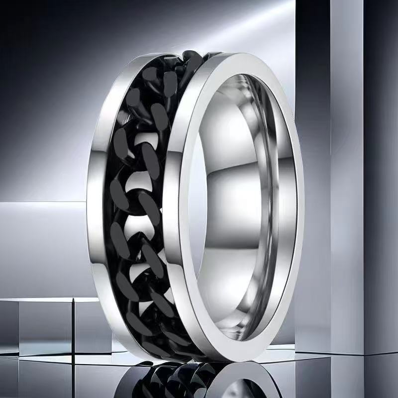 Anillo de acero inoxidable que no se desvanece ins moda masculina giratoria anillo de acero de titanio de nicho frío de los hombres liso