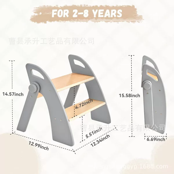 Foldable Wooden Step Stool for Home Use, Solid Wood Children's Two-Step Stool, Wooden Footstool for Kitchen, Toddler Footstool