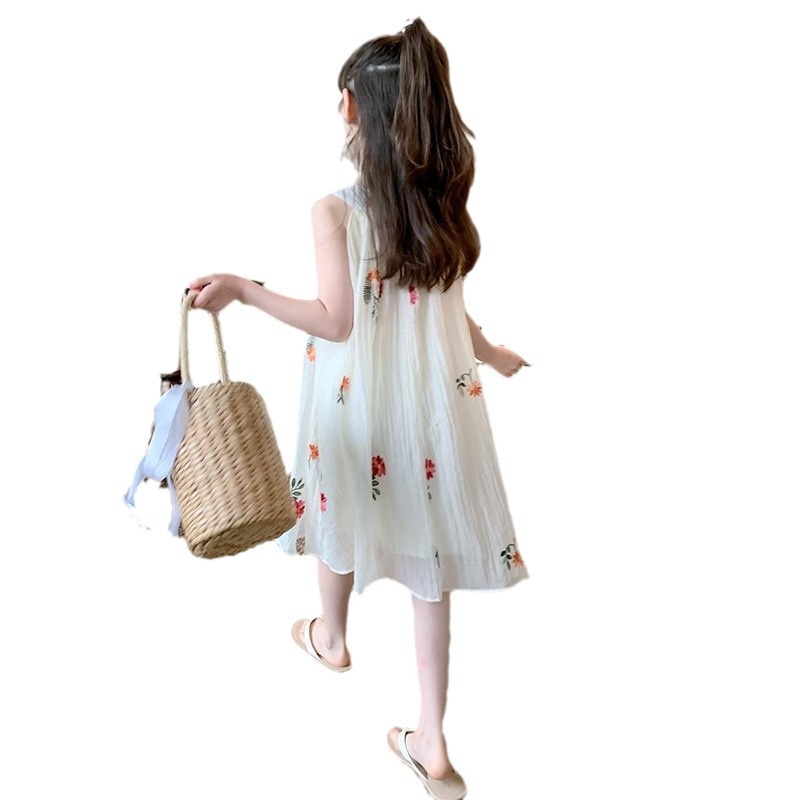 Girls Dress Summer Dress 2024 New Style Girls Camisole Dress Embroidered Gauze Dress Children's Princess Dress No