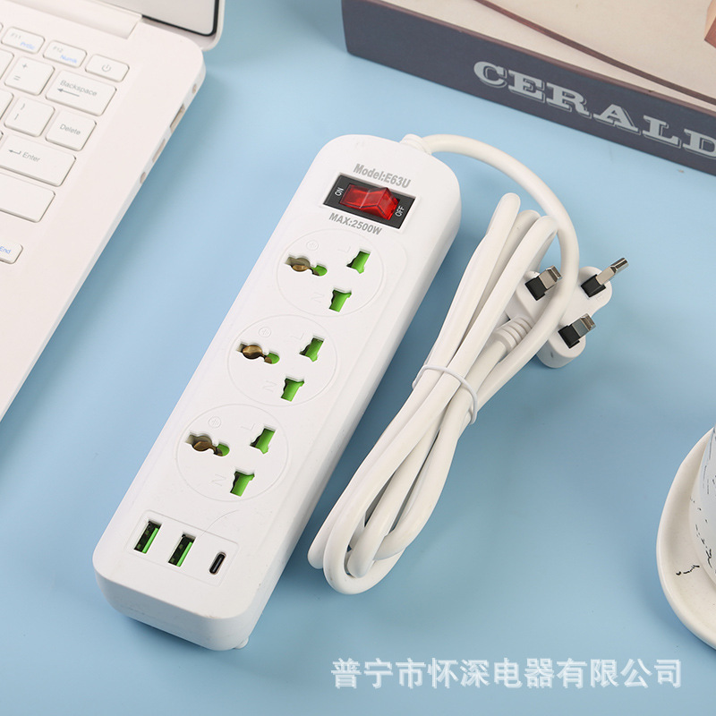 2USB + 1Type-c interruptor de cabezal de agitación con caja negra con puerta de seguridad verde estándar británico estándar europeo estándar americano