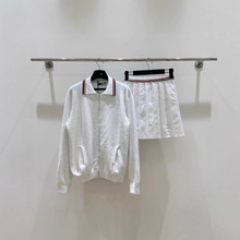 25新款M家女装夏季新品字母刺绣宽松卫衣短袖条纹拼色百褶裙套装