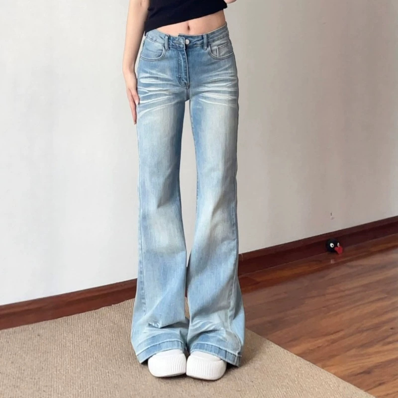 Xintang Wholesale Dropshipping Light Blue Washed Embroidered Flared Jeans for Women 2026 Summer New Style Flared Pants