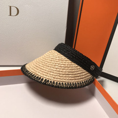 日本設計師拉菲草空頂帽女夏季防紫外線遮陽防曬戶外透氣發箍草帽