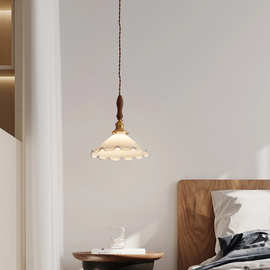 床头吊灯ins美式复古黄铜胡桃木卧室民宿温馨复古怀旧玻璃吊灯