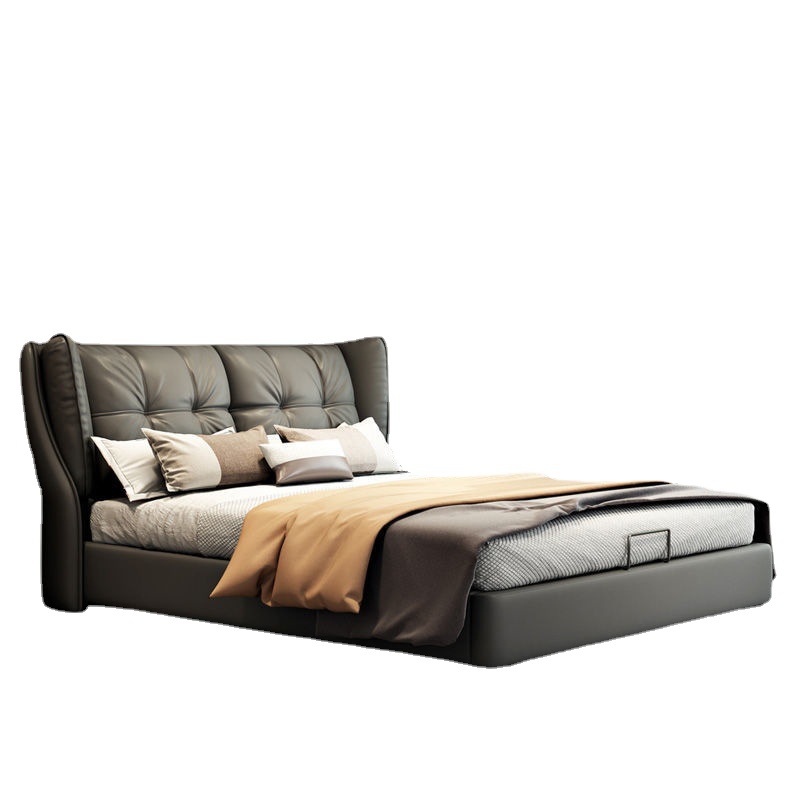 Italiano minimalista cama de cuero real apartamento grande y pequeño hogar Internet celebridad dormitorio principal 1,8 m cama doble simple luz de lujo de la boda image 6