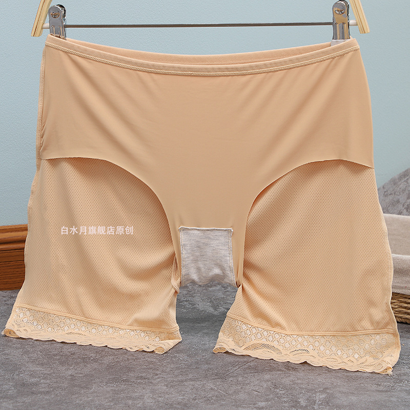 Plus-Size Women's Ice Silk Mesh Safety Shorts, Lace Cotton Crotch, Large Size Plus-Size Women's Ice Silk Mesh Safety Shorts, Lace Cotton Crotch, Large Size