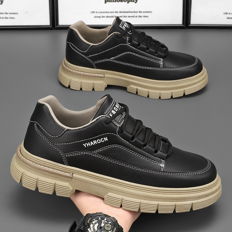 Zapatos masculinos de primavera, nuevos zapatos de herramientas transpirables, tendencia masculina, 100 zapatos deportivos de fondo grueso, zapatos de cuero casuales, botas Martin image 3
