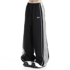 25SS【冰丝巴黎】高品质新款白侧杠刺绣宽松运动休闲裤男阔腿卫裤