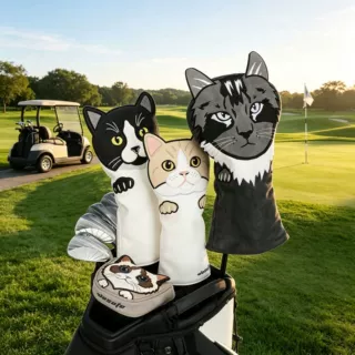 现货速发平绒 pu料猫咪一号木帽套 golf Headcover高尔夫球杆套