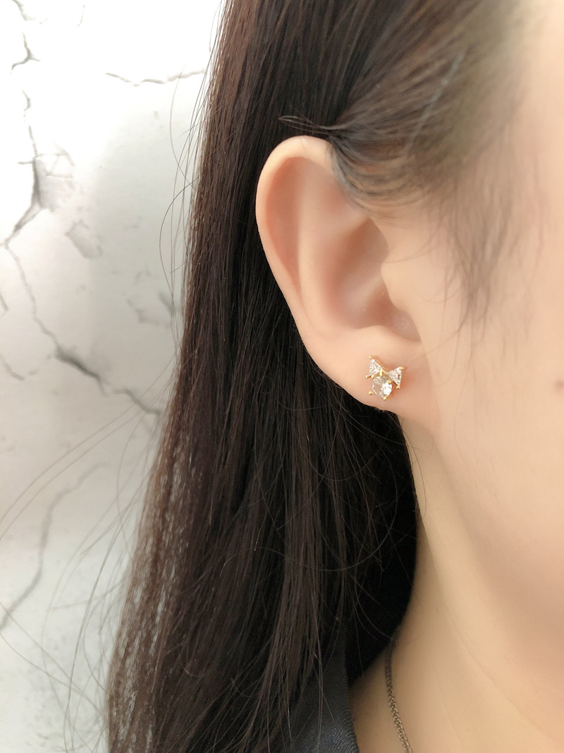 Fashion Bow Knot Sterling Silver Inlay Zircon Ear Studs 1 Pair