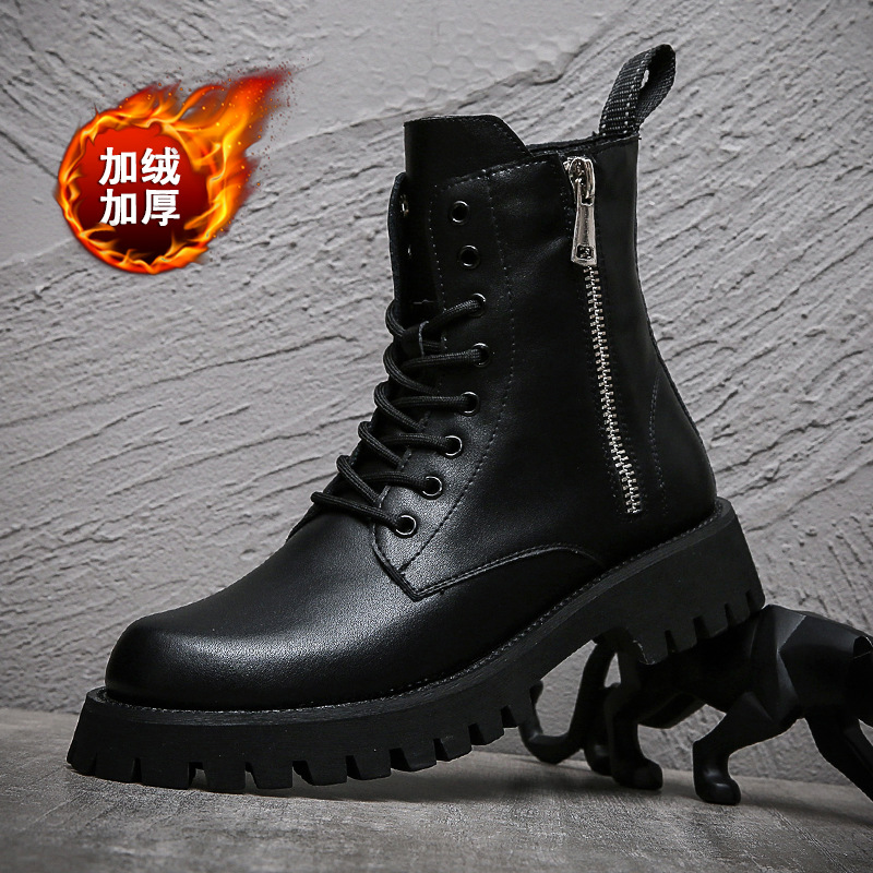 Fleece-lined Martin Boots for Men, Autumn/Winter New Arrival: Thick-Soled Outdoor Zip-Up Boots—Casual Mid-Calf Style, Made-to-Order from Wenzhou