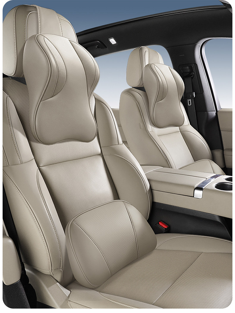Car lumbar support cushion, genuine leather car seat cushion, backrest lumbar support, driver's seat cowhide headrest and neck support set