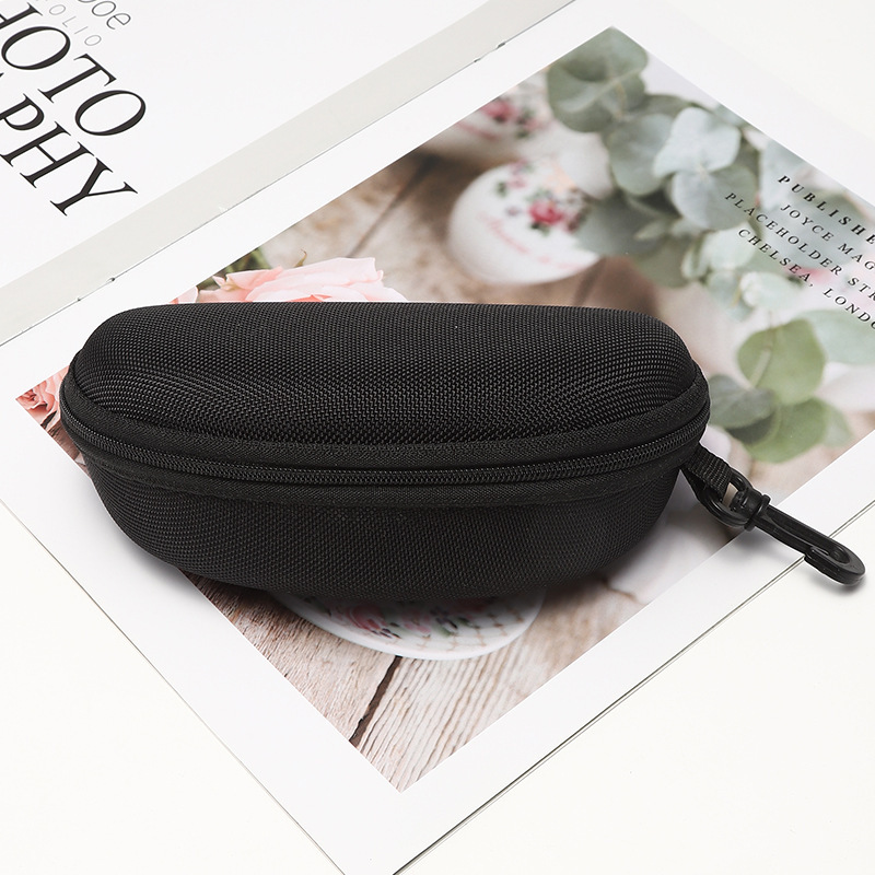 Pure black zipper type glasses box glasses matching packaging box zipper glasses box with hook material hard compression