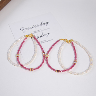 Double-Layer Strong Light Irregular Natural Freshwater Real Pearl Bracelet Beaded Stacked Light Luxury High-End Purple Zircon Bracelet