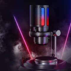 跨境USB麥克風RGB炫彩電腦遊戲手機直播k歌會議錄音專業電容麥