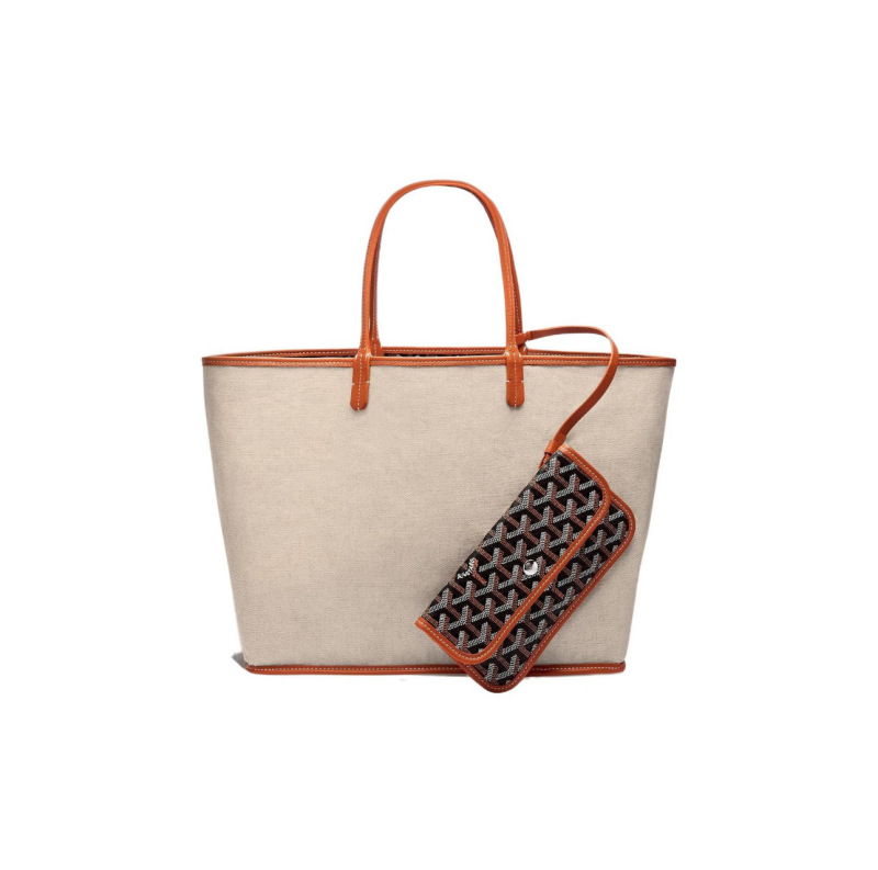 Goyard/戈雅牛皮荔枝纹棉麻托特包Tote子母包潮流复古单肩手提包|undefined