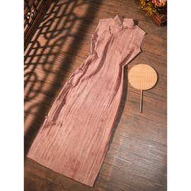 新中式粉色少女感无袖古法旗袍2025夏季新款全开襟连衣裙女气质