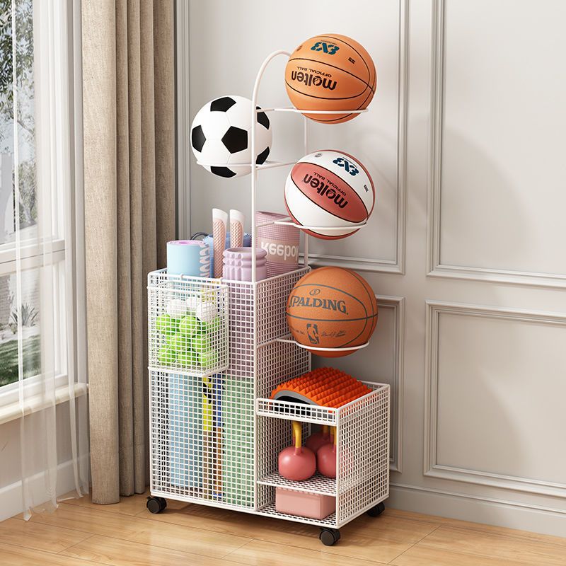 Rack de almacenamiento de baloncesto para equipos de gimnasio de deporte interior doméstico rack de almacenamiento de bádminton tipo mat de yoga cesta de almacenamiento con rueda
