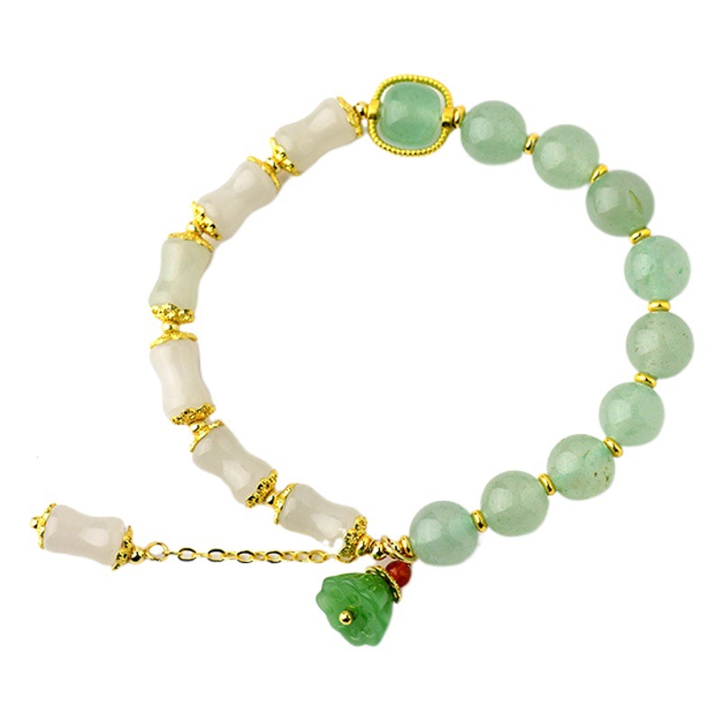 Venta al por mayor natural dongling Jade cuentas de bambú pulsera colgante de loto Nueva joyería de jade chino en línea pulsera caliente