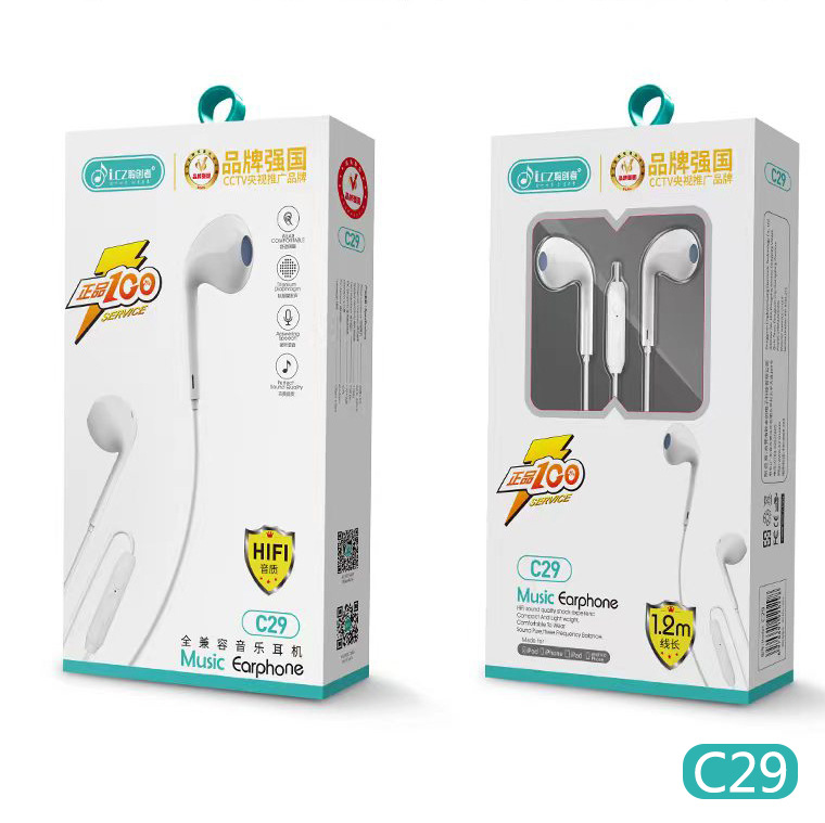 C29 Ear mobile phone drive-by-wire headset 3.5mm In line Ear Tuning Microphone Android white box-packed wholesale