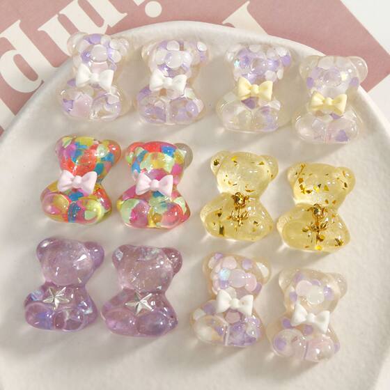 Cute cartoon glitter gold foil bow bear patch diy resin earrings hairpin phone case material wholesale