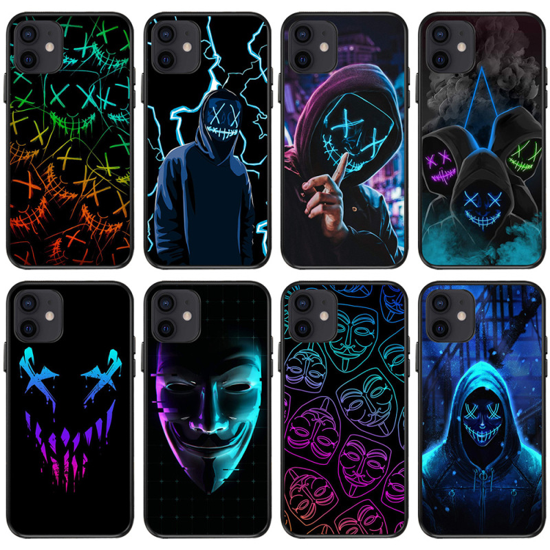 Suitable for Iphone15 Export New Halloween Mobile Phone Case V-Shaped Faces Hacker Code Mask Men's Mobile Phone Case