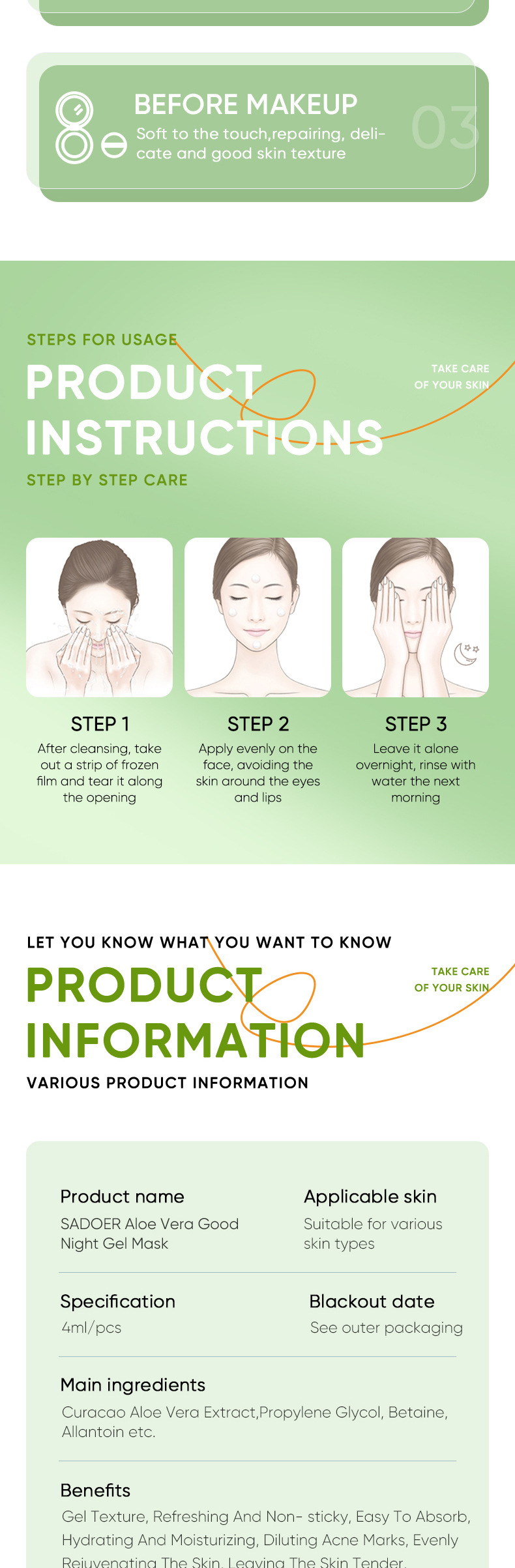 SADOER All English Aloe Night Frozen Film Water Feuchtigkeitsspendende Gesichtsmaske ohne Abstriche_voghion.com