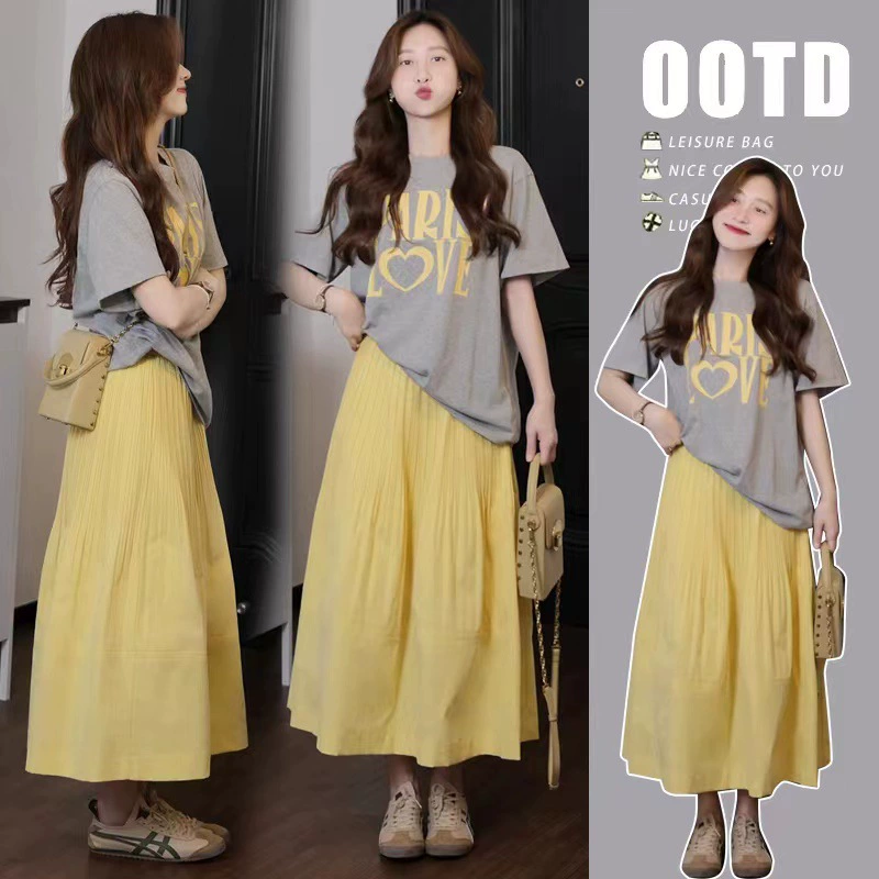 Материнская летняя футболка топ юбка Юбка набор из двух частей